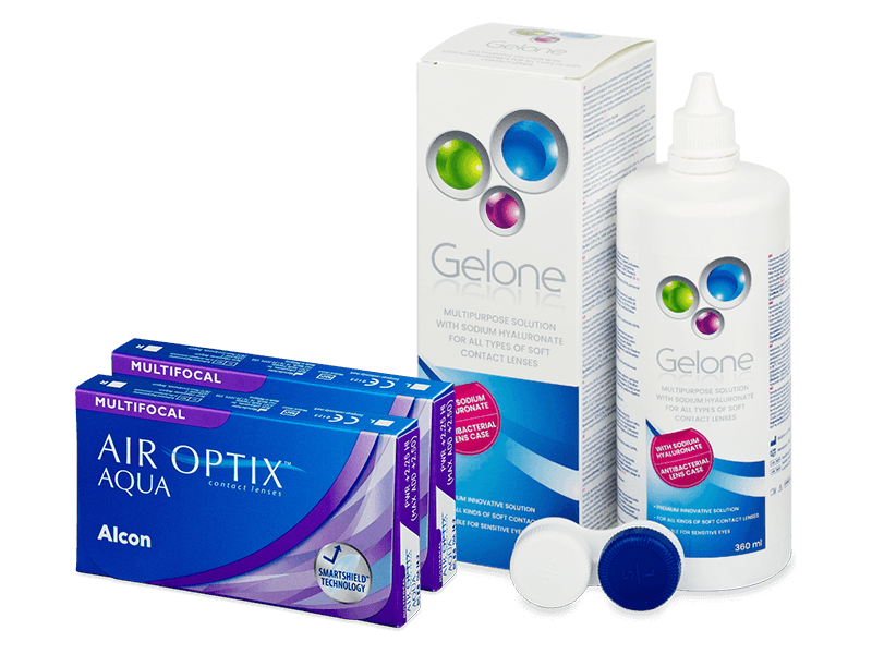 Air Optix Aqua Multifocal (2x3 šošovky) + Gelone 360 ml - Výhodný balíček