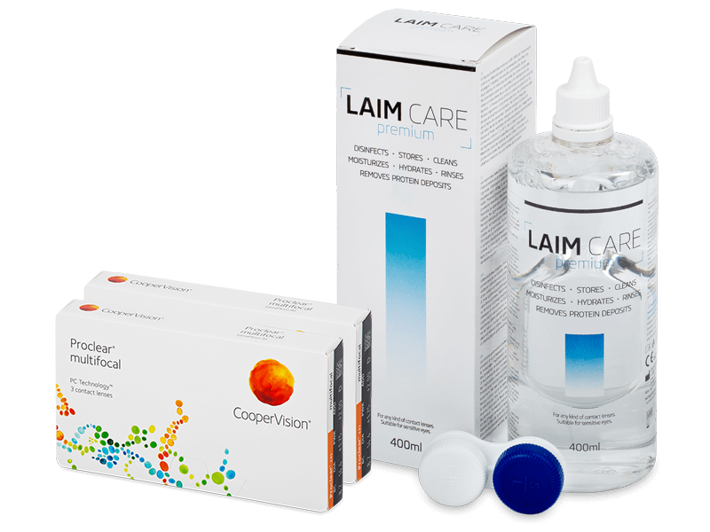 Proclear Multifocal (2x 3 šošovky) + roztok Laim Care 400 ml - Výhodný balíček