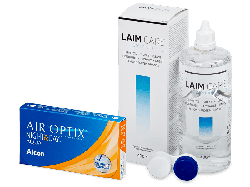 Air Optix Night and Day Aqua (6 šošoviek) + roztok Laim Care 400 ml - Výhodný balíček