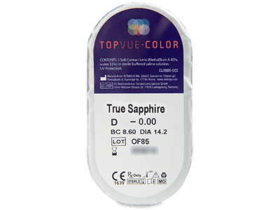 TopVue Color - True Sapphire - nedioptrické (2 šošovky) - Vzhľad blistra so šošovkou