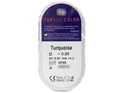 TopVue Color - Turquoise - nedioptrické (2 šošovky) - Vzhľad blistra so šošovkou