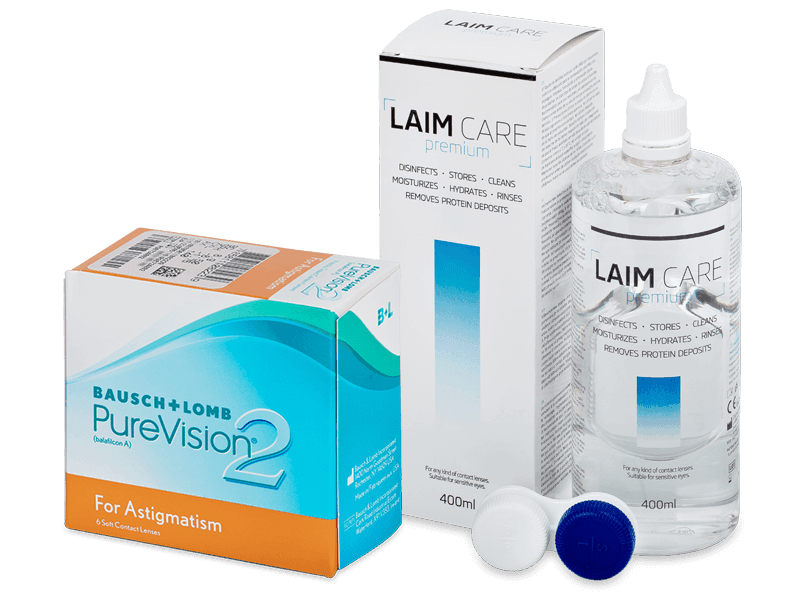 PureVision 2 for Astigmatism (6 šošoviek) + roztok Laim Care 400 ml - Výhodný balíček