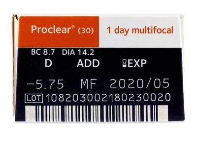 Proclear 1 Day multifocal (30 šošoviek) - Náhľad parametrov šošoviek