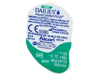 Dailies AquaComfort Plus Toric (30 šošoviek) - Vzhľad blistra so šošovkou