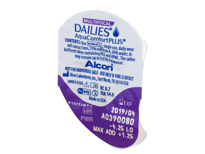 Dailies AquaComfort Plus Multifocal (30 šošoviek) - Vzhľad blistra so šošovkou