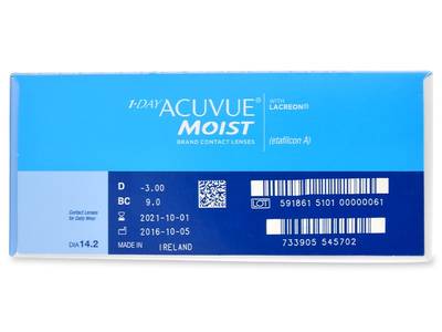 1 Day Acuvue Moist (180 šošoviek) - Náhľad parametrov šošoviek