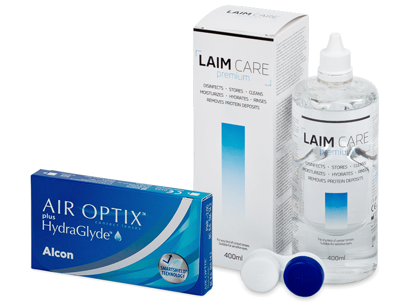 Air Optix plus HydraGlyde (3 šošovky) + roztok Laim-Care 400 ml - Výhodný balíček