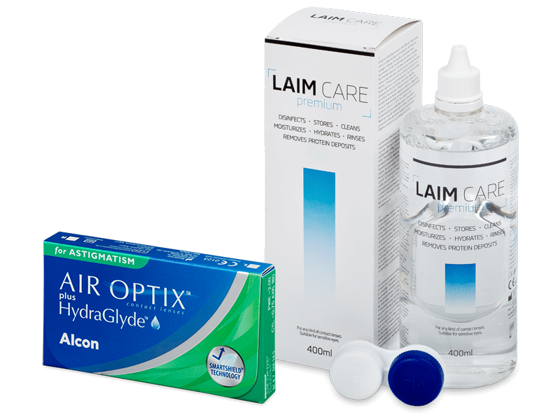 Air Optix plus HydraGlyde for Astigmatism (3 šošovky) + roztok Laim-Care 400 ml - Výhodný balíček