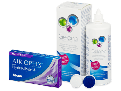 Air Optix plus HydraGlyde Multifocal (3 šošovky) + roztok Gelone 360 ml