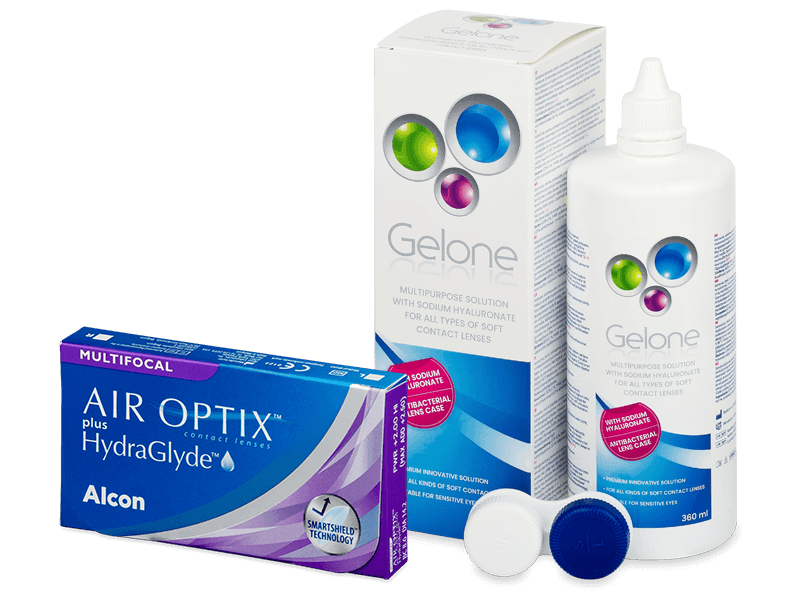 Air Optix plus HydraGlyde Multifocal (3 šošovky) + Gelone 360 ml - Výhodný balíček
