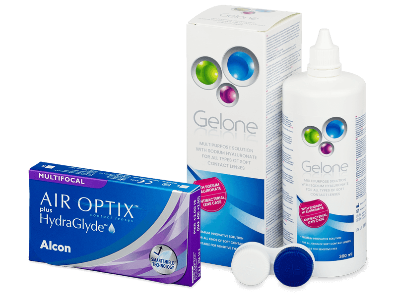 Air Optix plus HydraGlyde Multifocal (6 šošoviek) + Gelone 360 ml - Výhodný balíček