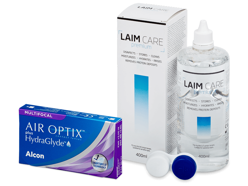 Air Optix plus HydraGlyde Multifocal (6 šošoviek) + roztok Laim Care 400 ml - Výhodný balíček
