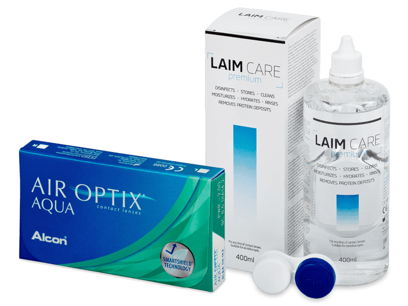 Air Optix Aqua (6 šošoviek) + roztok Laim Care 400 ml - Výhodný balíček
