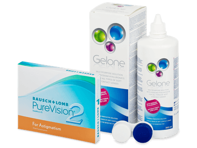 PureVision 2 for Astigmatism (3 šošovky) + roztok Gelone 360 ml - Výhodný balíček