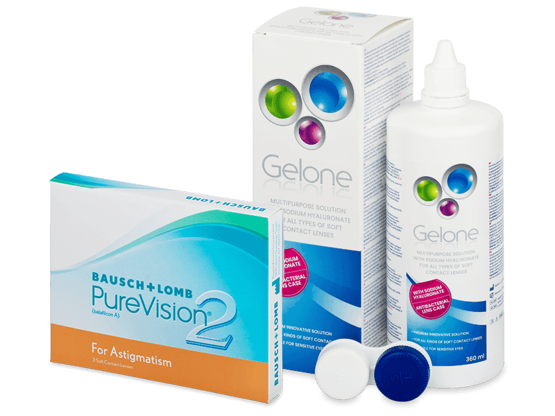 PureVision 2 for Astigmatism (3 šošovky) + roztok Gelone 360 ml - Výhodný balíček
