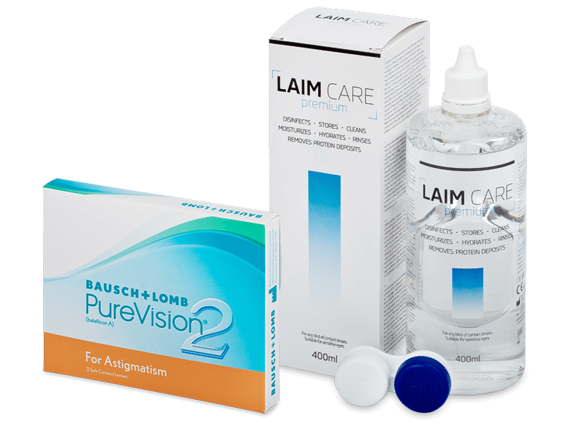 PureVision 2 for Astigmatism (3 šošovky) + roztok Laim-Care 400 ml - Výhodný balíček