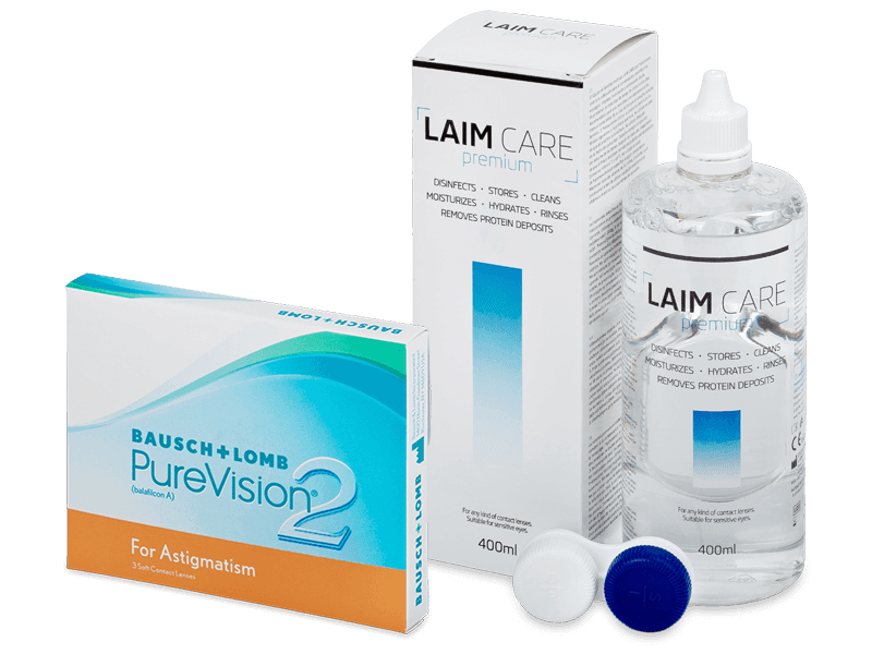 PureVision 2 for Astigmatism (3 šošovky) + roztok Laim Care 400 ml - Výhodný balíček