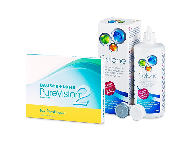 PureVision 2 for Presbyopia (3 šošovky) + roztok Gelone 360 ml