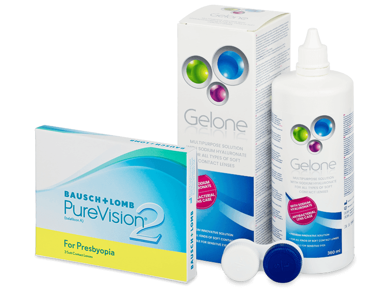 PureVision 2 for Presbyopia (3 šošovky) + roztok Gelone 360 ml - Výhodný balíček