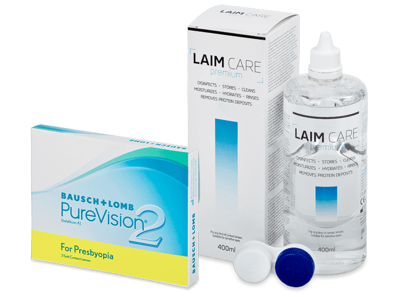 PureVision 2 for Presbyopia (3 šošovky) + roztok Laim Care 400 ml - Výhodný balíček