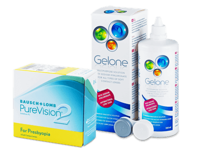 PureVision 2 for Presbyopia (6 šošoviek) + roztok Gelone 360 ml - Výhodný balíček