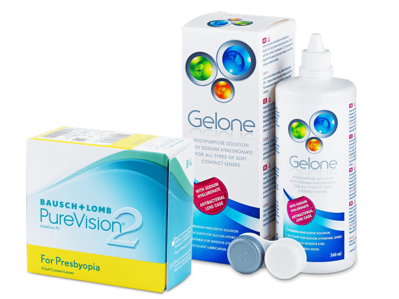 PureVision 2 for Presbyopia (6 šošoviek) + roztok Gelone 360 ml - Výhodný balíček