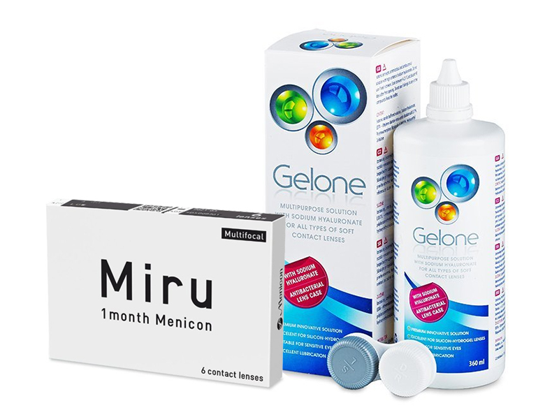 Miru 1 Month Menicon Multifocal (6 šošoviek) + roztok Gelone 360 ml