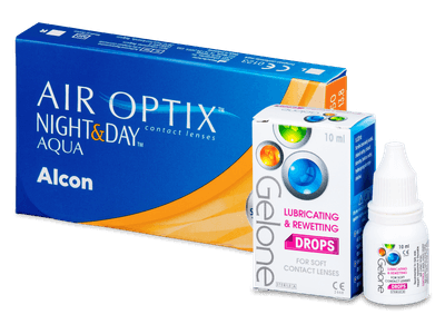 Air Optix Night and Day Aqua (6 šošoviek) + očné kvapky Gelone - Package deal 