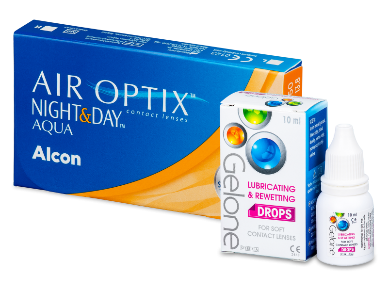 Air Optix Night and Day Aqua (6 šošoviek) + očné kvapky Gelone - Package deal 