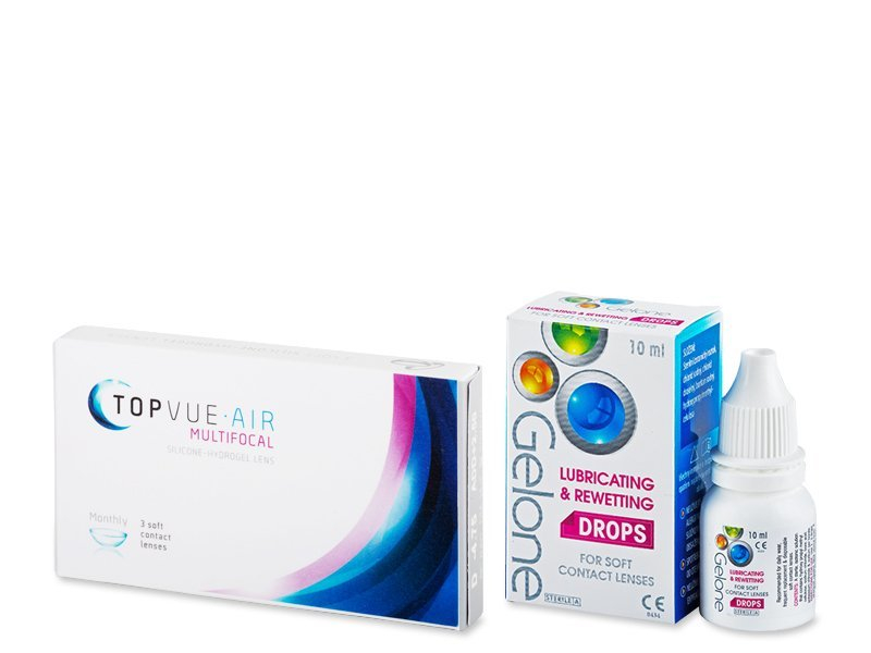 TopVue Air Multifocal (3 šošovky) + očné kvapky Gelone - Vzhľad blistra so šošovkou