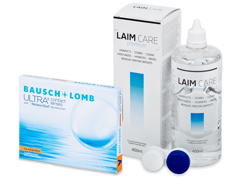 Bausch + Lomb ULTRA for Astigmatism (3 šošovky) + roztok Laim Care 400 ml - Výhodný balíček