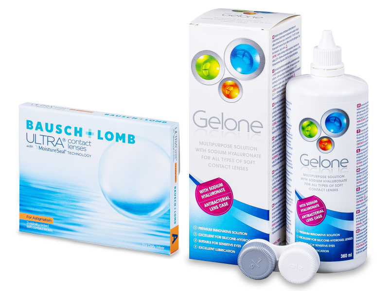 Bausch + Lomb ULTRA for Astigmatism	(3 šošovky) + roztok Gelone 360 ml - Výhodný balíček