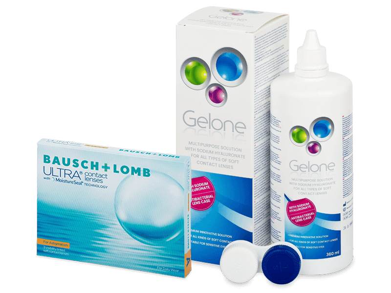 Bausch + Lomb ULTRA for Astigmatism (3 šošovky) + Gelone 360 ml - Výhodný balíček