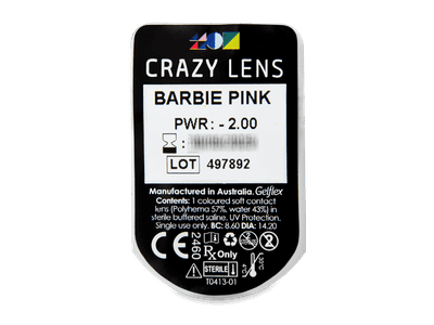 CRAZY LENS - Barbie Pink - dioptrické jednodenné (2 šošovky) - Vzhľad blistra so šošovkou