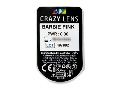 CRAZY LENS - Barbie Pink - nedioptrické jednodenné (2 šošovky) - Vzhľad blistra so šošovkou