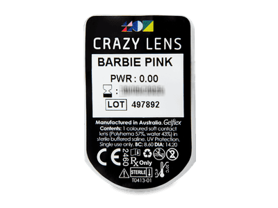 CRAZY LENS - Barbie Pink - nedioptrické jednodenné (2 šošovky) - Vzhľad blistra so šošovkou