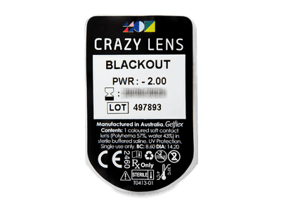 CRAZY LENS - Black Out - dioptrické jednodenné (2 šošovky) - Vzhľad blistra so šošovkou