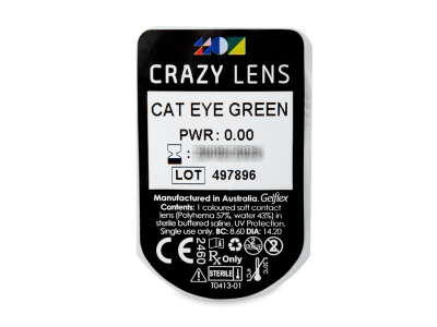 CRAZY LENS - Cat Eye Green - nedioptrické jednodenné (2 šošovky) - Vzhľad blistra so šošovkou