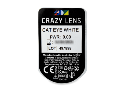 CRAZY LENS - Cat Eye White - nedioptrické jednodenné (2 šošovky) - Vzhľad blistra so šošovkou