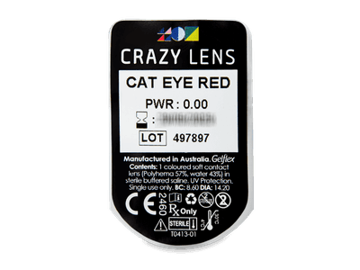 CRAZY LENS - Cat Eye Red - nedioptrické jednodenné (2 šošovky) - Vzhľad blistra so šošovkou