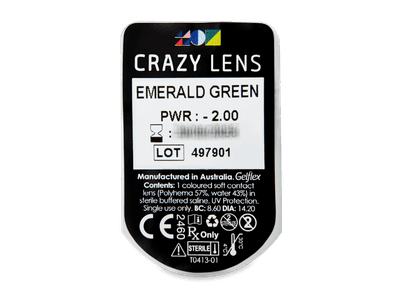 CRAZY LENS - Emerald Green - dioptrické jednodenné (2 šošovky) - Vzhľad blistra so šošovkou