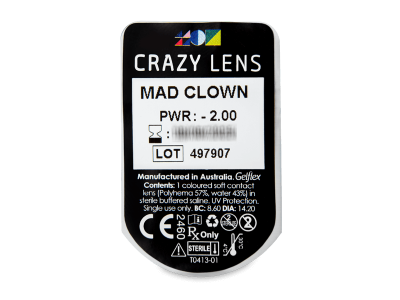 CRAZY LENS - Mad Clown - dioptrické jednodenné (2 šošovky) - Vzhľad blistra so šošovkou