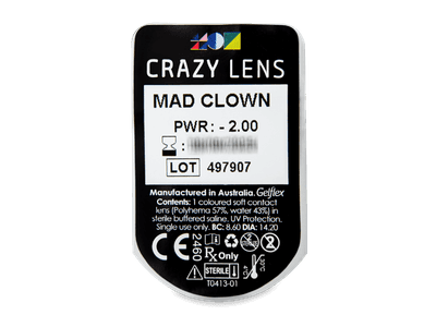 CRAZY LENS - Mad Clown - dioptrické jednodenné (2 šošovky) - Vzhľad blistra so šošovkou