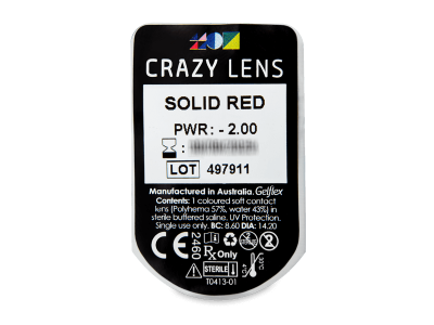 CRAZY LENS - Solid Red - dioptrické jednodenné (2 šošovky) - Vzhľad blistra so šošovkou