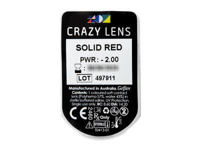 CRAZY LENS - Solid Red - dioptrické jednodenné (2 šošovky) - Vzhľad blistra so šošovkou