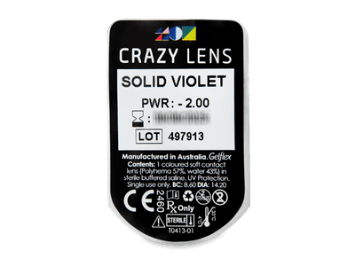 CRAZY LENS - Solid Violet - dioptrické jednodenné (2 šošovky) - Vzhľad blistra so šošovkou