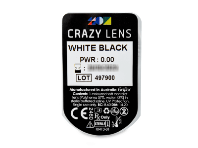 CRAZY LENS - White Black - nedioptrické jednodenné (2 šošovky) - Vzhľad blistra so šošovkou