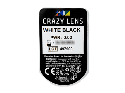 CRAZY LENS - White Black - nedioptrické jednodenné (2 šošovky) - Vzhľad blistra so šošovkou