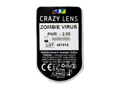 CRAZY LENS - Zombie Virus - dioptrické jednodenné (2 šošovky) - Vzhľad blistra so šošovkou