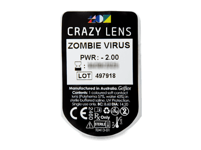 CRAZY LENS - Zombie Virus - dioptrické jednodenné (2 šošovky) - Vzhľad blistra so šošovkou